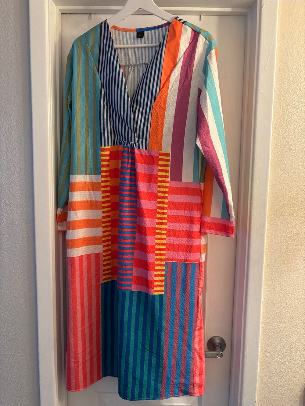 Colorblock Striped V-Neck Maxi Dress - Bright Multi